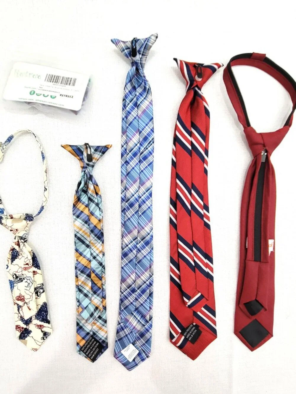 Mixed Lot 6 Boys Ties: Retreez Junior, Novelty Map, Plaid & Stripes
